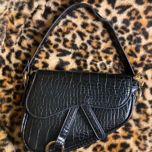 Black Croc-Embossed Saddle Bag - Women